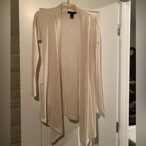 White House Black Market shawl collar duster. Tan/white shadow stripe.